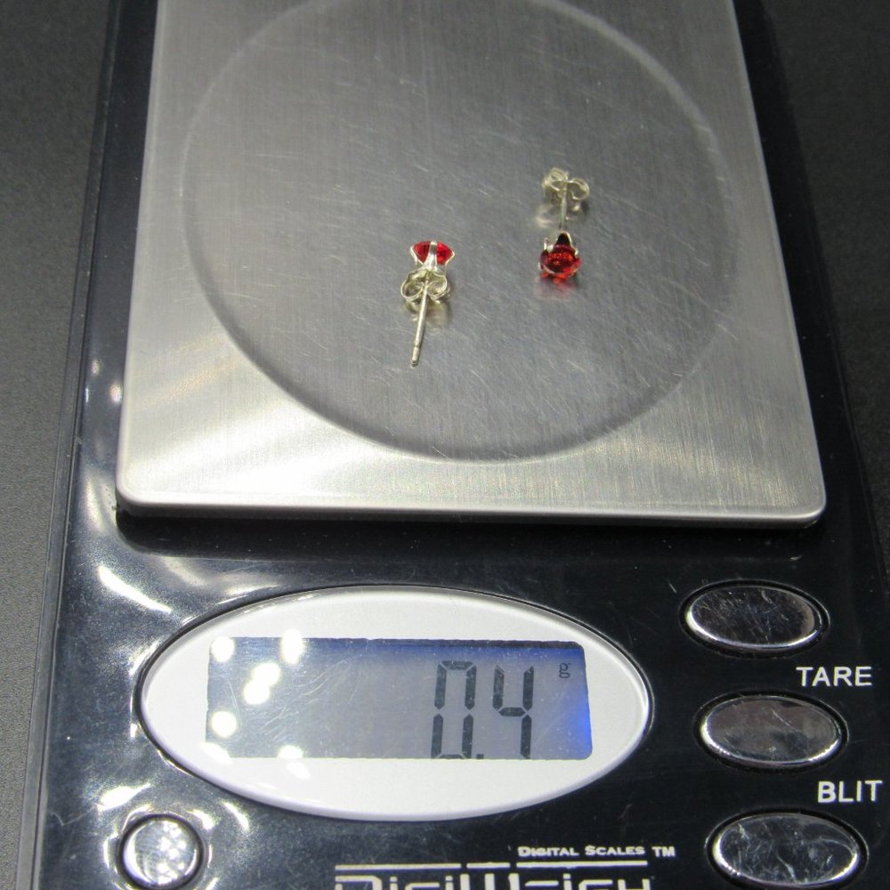 Sterling Silver Red Glass Tiny Stud Earrings Vint… - image 7